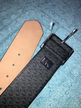 Michael Kors Black & Gray Monogram Belt with Tan Interior M/L